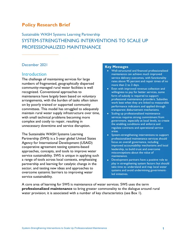 Systems Strengthening Interventions to Scale Up Professionalized Maintenance