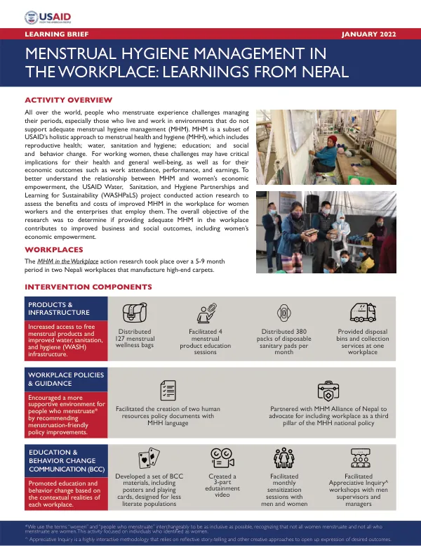 Menstrual Hygiene Management in the Workplace: Learnings from Nepal