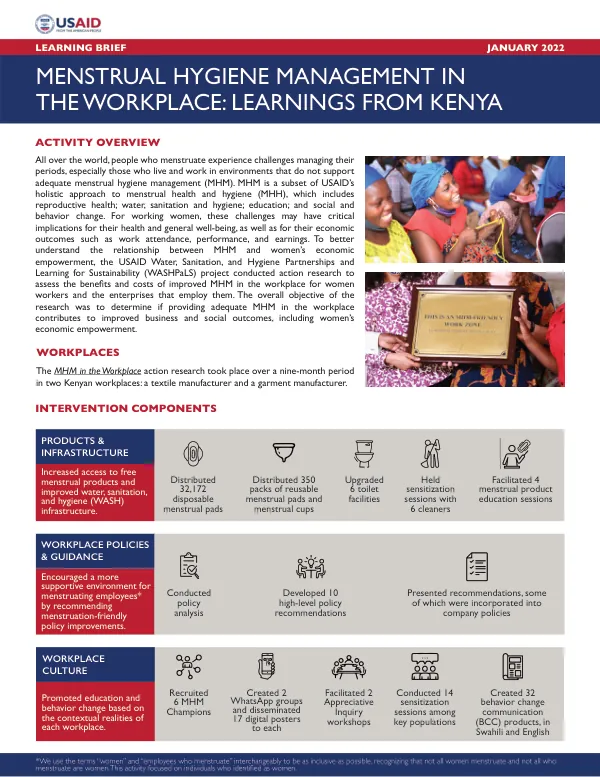 Menstrual Hygiene Management in the Workplace: Learnings from Kenya