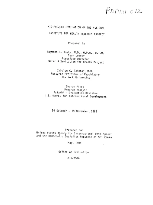 Mid-project evaluation of the National Institute for Health Sciences project