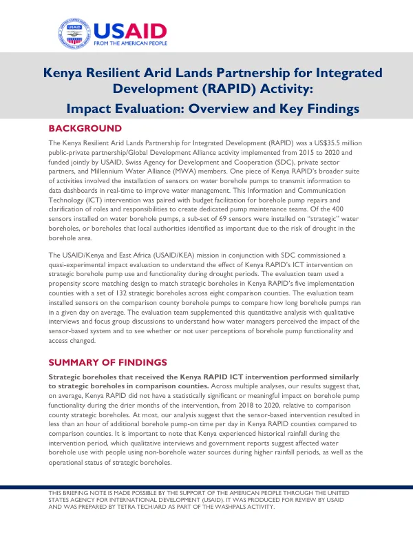 Kenya Resilient Arid Lands Partnership for Integrated Development (RAPID) Activity: Impact Evaluation: Overview and Key Findings