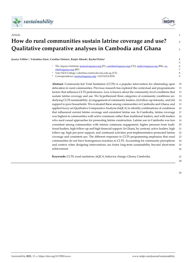 How do rural communities sustain latrine coverage and use? Qualitative comparative analyses in Cambodia and Ghana