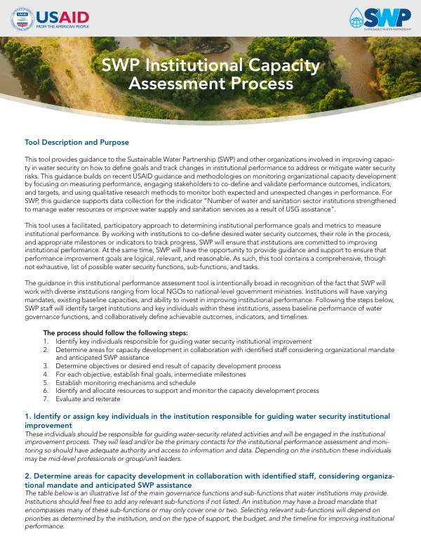 SWP Institutional Capacity Assessment Process
