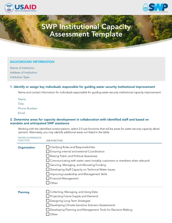SWP Institutional Capacity Assessment Template