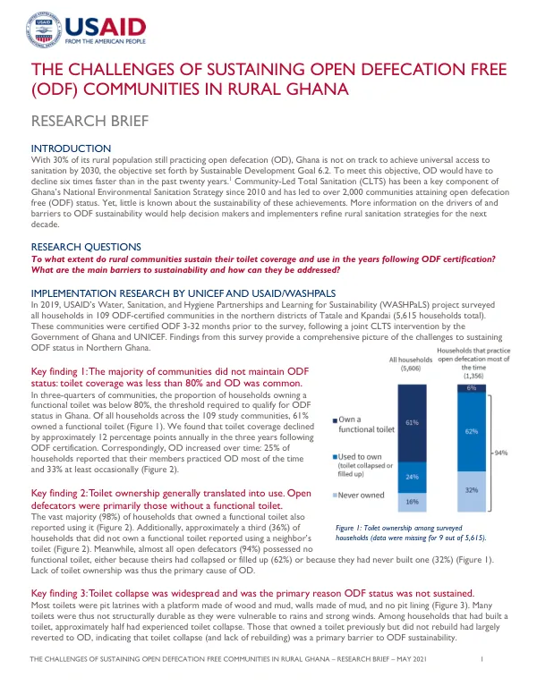 The Challenges of Sustaining Open Defecation Free (ODF) Communities in Rural Ghana