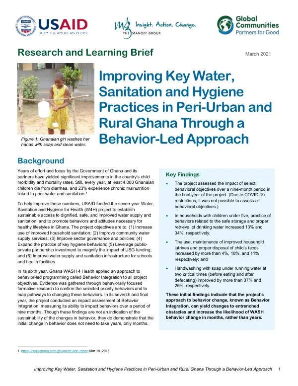 Improving Key Water, Sanitation and Hygiene Practices in Peri-Urban and Rural Ghana Through a Behavior-Led Approach