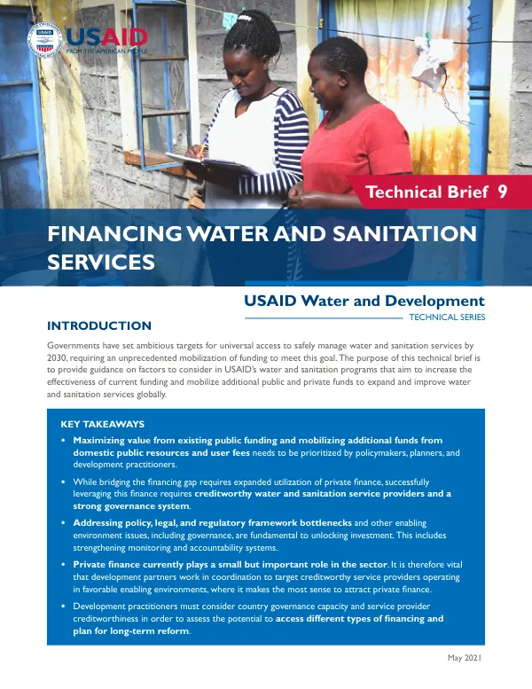 Financing Water and Sanitation Services: USAID Water and Development Technical Series