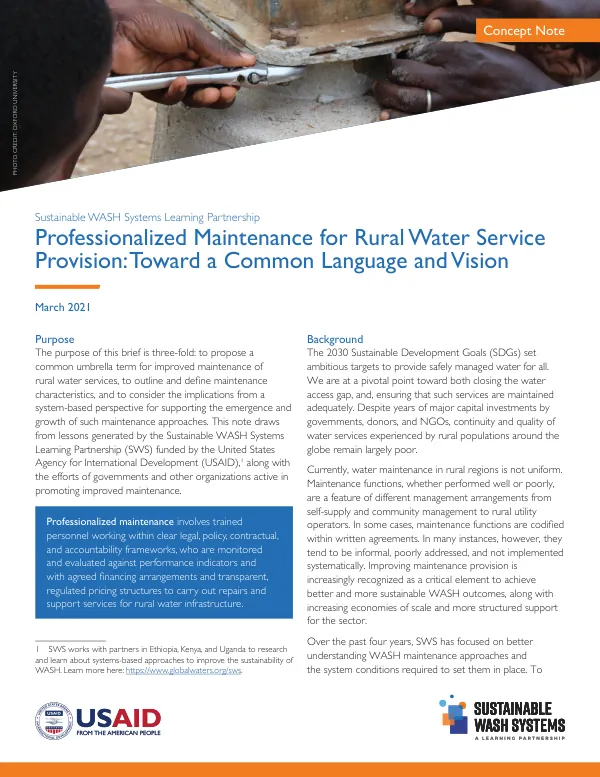Professionalized Maintenance for Rural Water Service Provision: Toward a Common Language and Vision