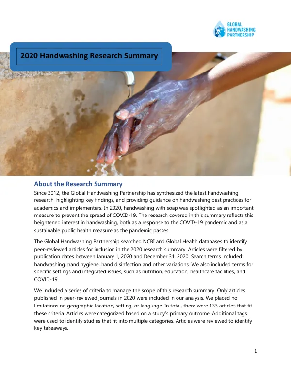 Global Handwashing Partnership: 2020 Handwashing Research Summary