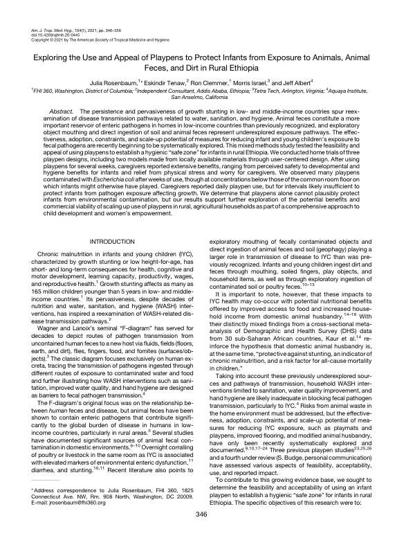 Exploring the Use and Appeal of Playpens to Protect Infants from Exposure to Animals, Animal Feces, and Dirt in Rural Ethiopia