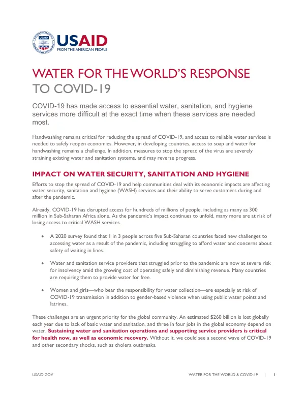 Water for the World's Response to COVID-19