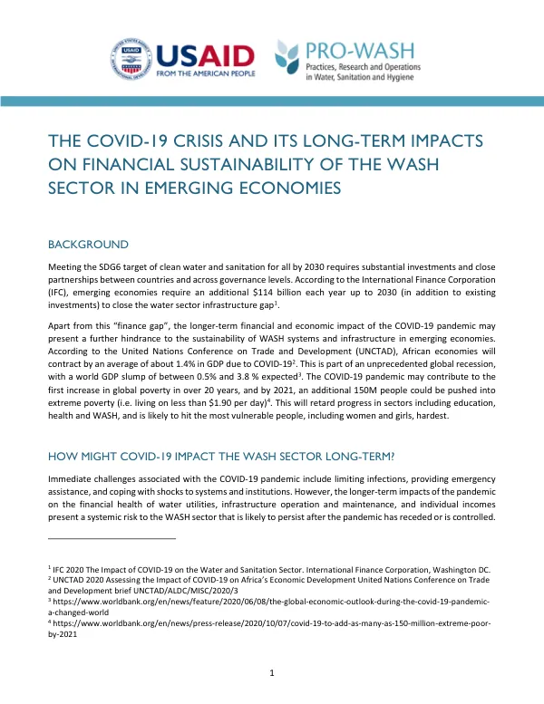 The COVID-19 Crisis and its Long-Term Impacts on Financial Sustainability of the WASH Sector in Emerging Economies