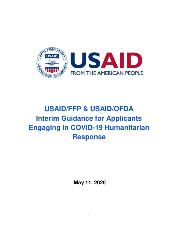 USAID/FFP & USAID/OFDA Interim Guidance for Applicants Engaging in COVID-19 Humanitarian Response