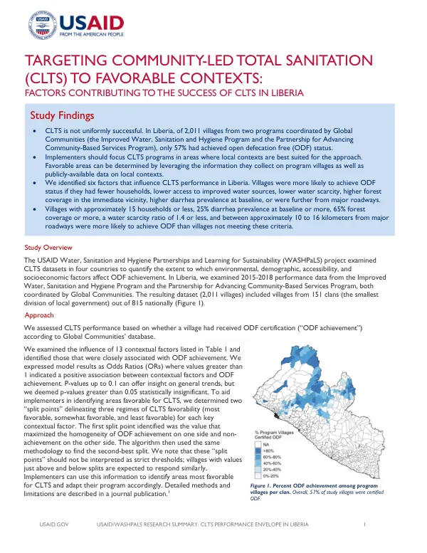 Targeting Community-Led Total Sanitation (CLTS) to Favorable Contexts: Factors Contributing to the Success of CLTS in Liberia