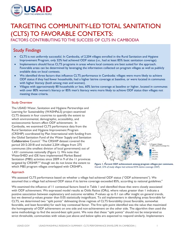 Targeting Community-Led Total Sanitation (CLTS) to Favorable Contexts: Factors Contributing to the Success of CLTS in Cambodia