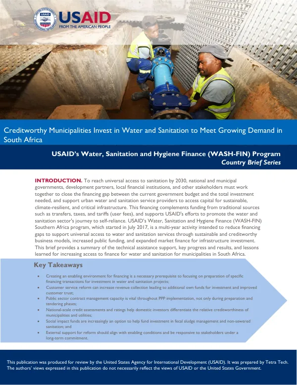 Creditworthy Municipalities Invest in Water and Sanitation to Meet Growing Demand in South Africa