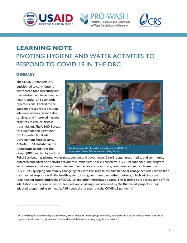 Pivoting Hygiene and Water Activities to Respond to COVID-19 in the DRC