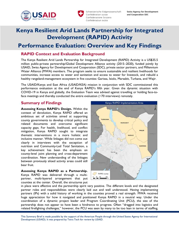 Brief: End-Term Performance Evaluation of the Kenya Resilient Arid Lands Partnership for Integrated Development (Kenya RAPID) Activity