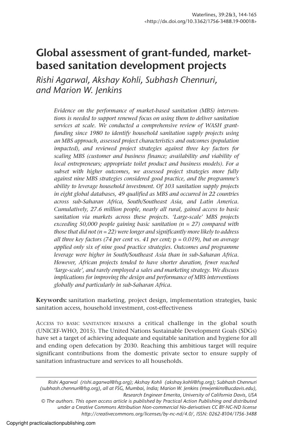 Global Assessment of Grant-Funded, Market-based Sanitation Development Projects