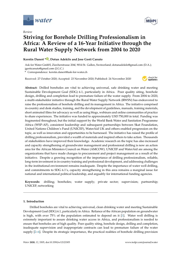 Striving for Borehole Drilling Professionalism in Africa: A Review of a 16-Year Initiative through the Rural Water Supply Network from 2004 to 2020