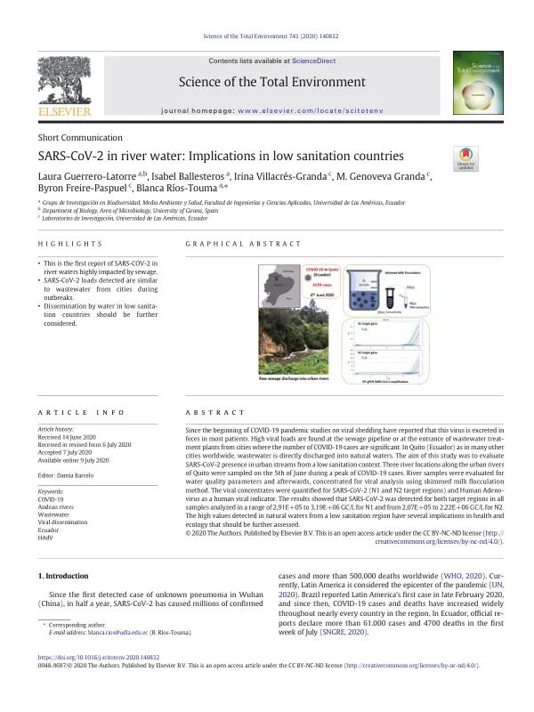 SARS-CoV-2 in River Water: Implications in Low Sanitation Countries