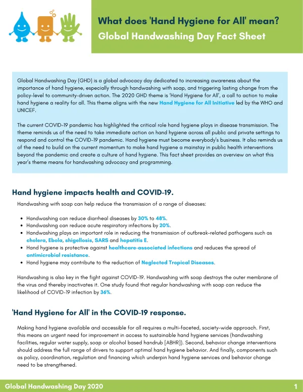 Global Handwashing Day 2020 Fact Sheet