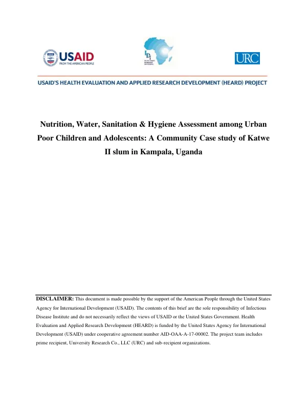 Nutrition, Water, Sanitation & Hygiene Assessment among Urban Poor Children and Adolescents: A Community Case study of Katwe II slum in Kampala, Uganda