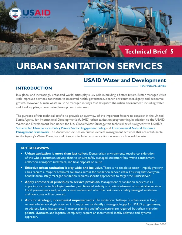 Urban Sanitation Services: USAID Water and Development Technical Series