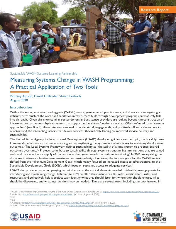Measuring Systems Change in WASH Programming: A Practical Application of Two Tools