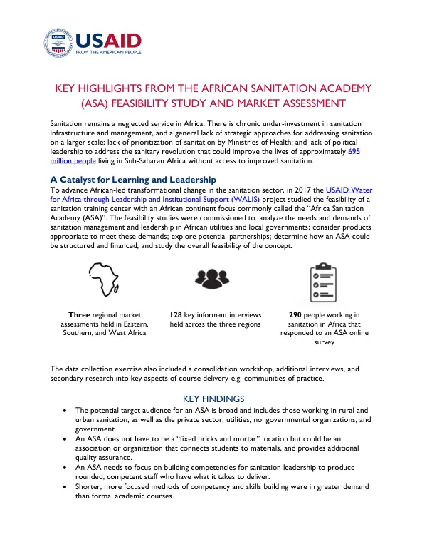 Key Highlights from the African Sanitation Academy Feasibility Study and Market Assessment Brief
