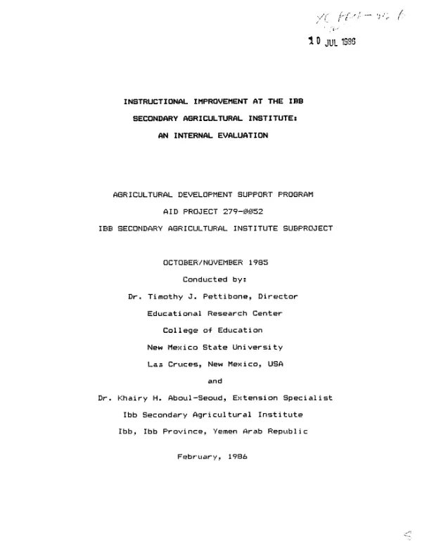 Instructional improvement at the Ibb Secondary Agricultural Institute : an internal evaluation