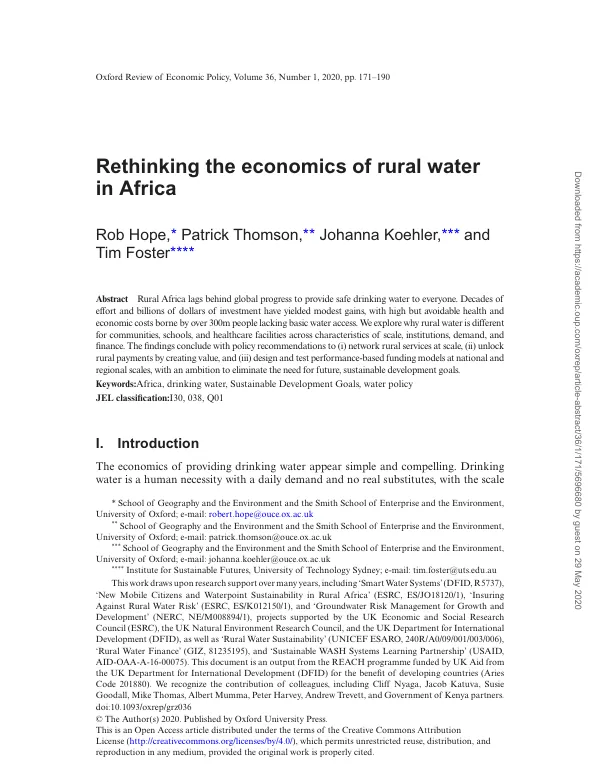 Rethinking The Economics of Water in Rural Africa