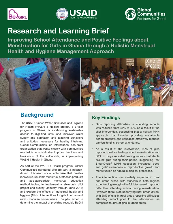 Research and Learning Brief: Menstrual Health and Hygiene Management Approaches for Girls in Ghana