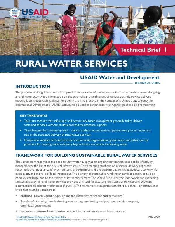 Rural Water Services: USAID Water and Development Technical Series