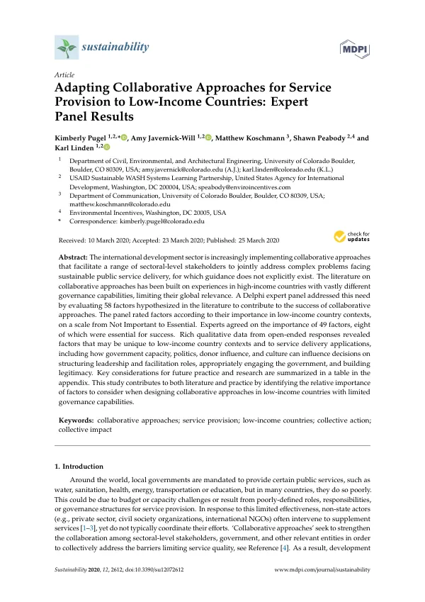 Adapting Collaborative Approaches for Service Provision to Low-Income Countries: Expert Panel Results