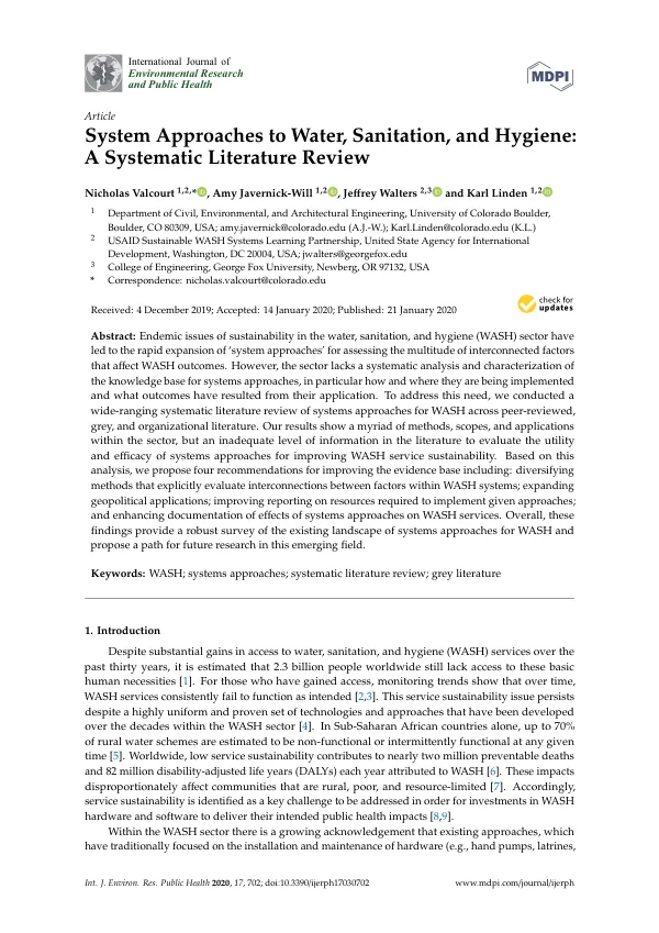System Approaches to Water, Sanitation, and Hygiene: A Systematic Literature Review