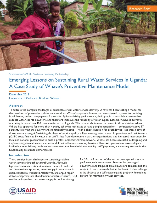 Emerging Lessons on Sustaining Rural Water Services in Uganda: A Case Study of Whave's Preventive Maintenance Model