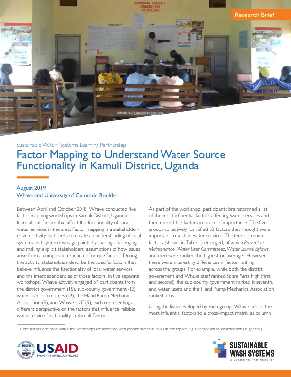 Factor Mapping to Understand Water Source Functionality in Kamuli District, Uganda
