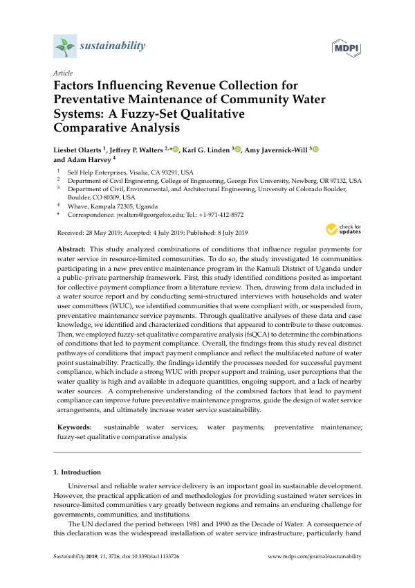 Factors Influencing Revenue Collection for Preventative Maintenance of Community Water Systems: A Fuzzy-Set Qualitative Comparative Analysis