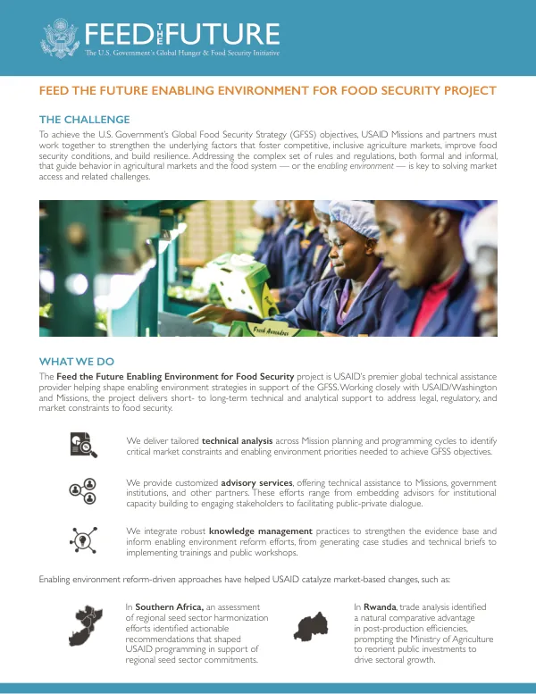Fact Sheet: Feed the Future Enabling Environment for Food Security Project
