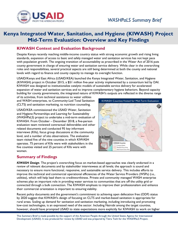 Kenya Integrated Water, Sanitation, and Hygiene (KIWASH) Project Mid-Term Evaluation: Overview and Key Findings