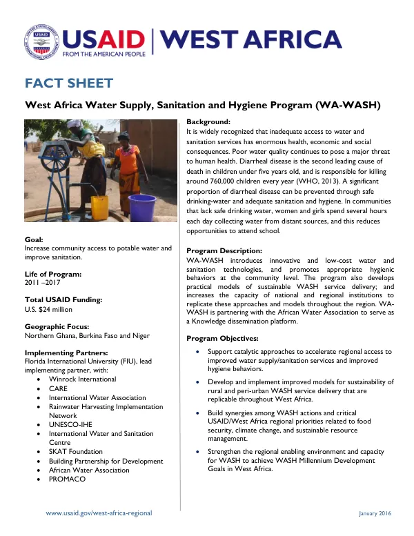 Fact Sheet: West Africa Water Supply, Sanitation and Hygiene Program (WA-WASH)