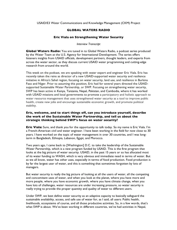 Eric Viala on Strengthening Water Security to Improve Economic and Environmental Sustainability