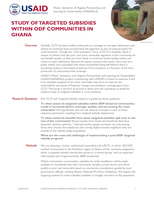 Study of Targeted Subsidies Within ODF Communities in Ghana