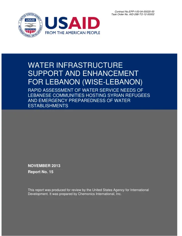 Rapid Assessment of Water Service Needs of Lebanese Communities Hosting Syrian Refugees and Emergency Preparedness of Water Establishments (WISE-Lebanon)