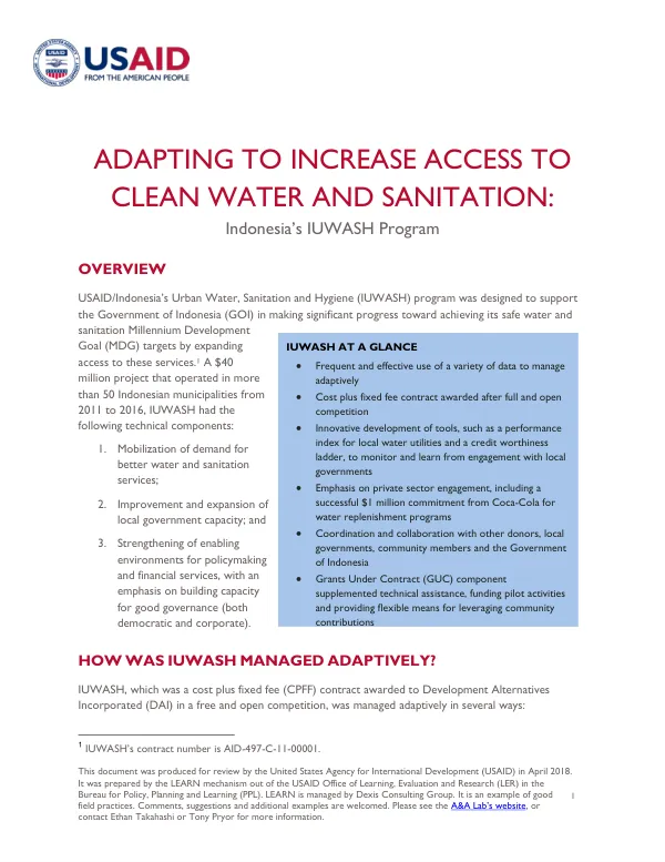 Adapting to Increase Access to Clean Water and Sanitation: IUWASH