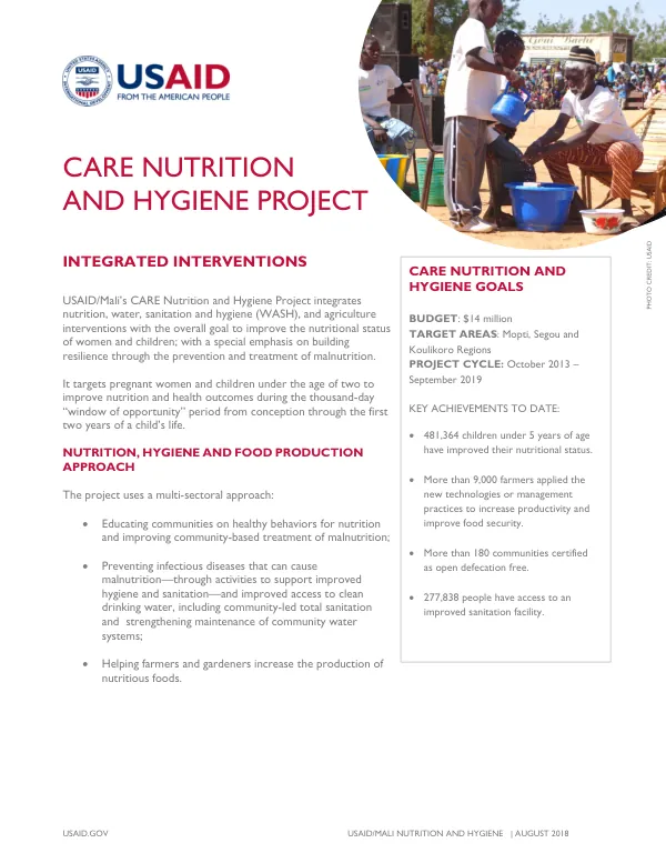 Fact Sheet: USAID/Mali CARE Nutrition and Hygiene Project
