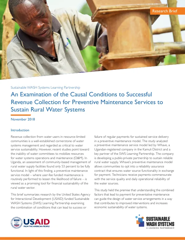 An Examination of the Causal Conditions to Successful Revenue Collection for Preventive Maintenance Services to Sustain Rural Water Systems