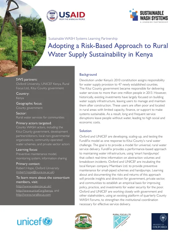 Adopting a Risk-Based Approach to Rural Water Supply Sustainability in Kenya