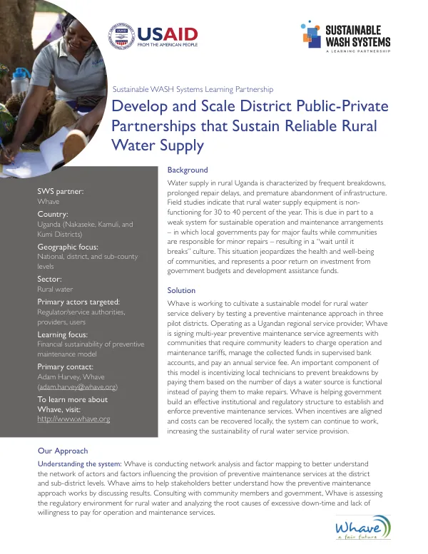 Develop and Scale District Public-Private Partnerships that Sustain Reliable Rural Water Supply in Uganda